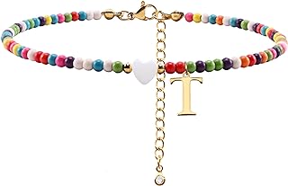 Lobster Claw Clasp, Bead Chain Letter Anklet with Cubic Zirconia, Designed for Women & Teen Girls, Unique Initial Ankle Bracelet in Gold-Plated Stainless Steel