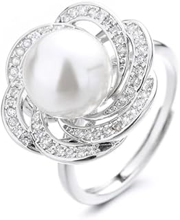 Pearl ring 925 sterling silver wedding ring Engagement ring Cocktail Ring Shiny fashion ring for women cubic zircon oxide ring women jewelry rings statement