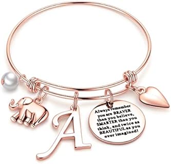 M MOOHAM Inspirational Elephant Cuff Bracelet with Box Chain for Women, Stainless Steel, Emblazoned with 'You are Braver Than You Believe' Message