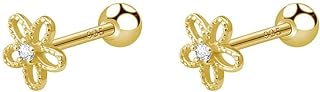 18G Daisy Flower Stud Cartilage Earrings for Women Girls 925 Sterling Silver CZ Tiny Cute Floral 3mm Ball Barbell Screw Back Studs Sleeper Tragus Post Hypoallergenic Piercing Body Jewelry Gifts