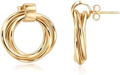 Barzel 18K Gold Plated Brass Triple Hoop Earrings with Push Back for Women, Elegant Dangle Design, Made in Brazil