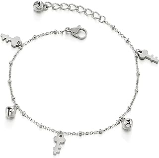 Key Anklet with Lobster Claw Clasp and Box Chain, Perfect Gift for Fun-Loving Fashionistas, Stainless Steel with Dangling Jingle Bell Charms