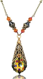 Art Deco Baroque Crystal Filigree Pendant Necklace with Box Chain and Lobster Clasp for Women, Stunning Gift Idea for Holidays