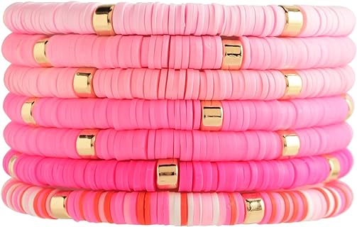 Colorful Heishi Clay Bead Bracelet Set for Women Stackable Vinyl Disc Polymer Beaded Stretch Bracelets Preppy Bohemian Summer Beach Bracelets Jewelry