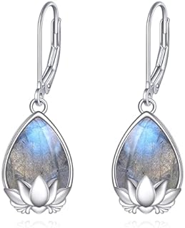 Tulip Moonstone/Rose Flower Moonstone/Teardrop Moonstone/Infinity Citrine/Infinity Turquoise/Lotus Labradorite Drop Dangle Earrings for Women Girls 925 Sterling Silver Jewelry