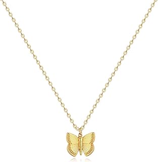 Fettero Butterfly Necklaces for Women, Gold Cute Pendant Dainty Chain 14K Gold Plated Minimalist Simple Cute Jewelry Gift