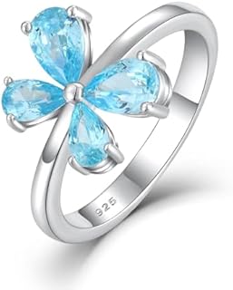 Women Butterfly Rings 925 Sterling Silver Stackable Promise Engagement Wedding Bands Rings March Birthstone Aquamarine 3A Cubic Zirconia White Gold Plated Jewelry Gift