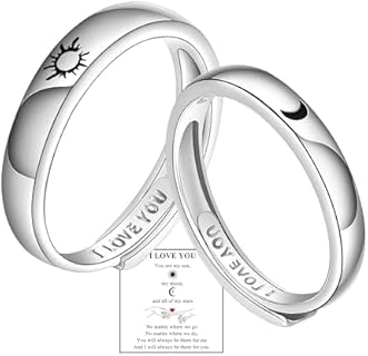 Sterling Silver Adjustable Sailor Moon Engagement Ring - Sun and Moon Promise Rings for Couples - No Gemstone - Perfect Valentines Day Gift for Her or Him