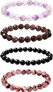 Bracelets for Men Women, Natural Stone Beaded Bracelet Set Stretch Bracelets Adjustable Crystal Bead Bracelet Gifts for Men Women Him Her