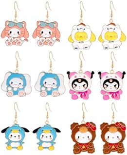 6PCS Cartoon Earrings Cute Cat Dangle Earring Set Cartoon Charms Jewelry for Womens Girls