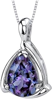 PEORA Simulated Alexandrite Designer Teardrop Pendant Necklace for Women 925 Sterling Silver, Color Changing 2.50 Carats Pear Shape 10x7mm, with 18 inch Chain