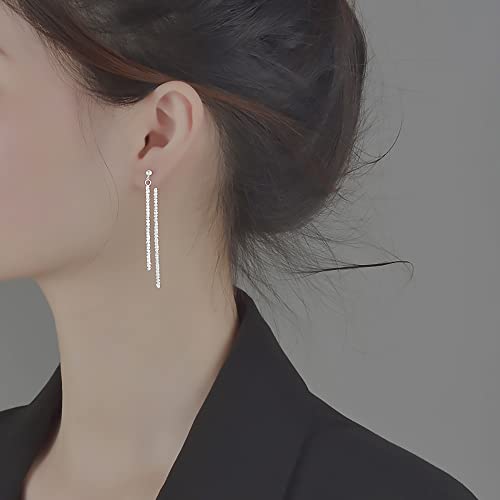 Reffeer Solid 925 Sterling Silver Long Dangle Earrings Tassel Chain for Women Girls Minimalist Dangle Earrings Drops