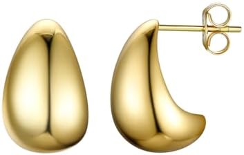 Suplight Hoop Earrings for Women, Sterling Silver Teardrop Earrings Dupes Lightweight Waterdrop Hollow Open Hoops with White Gold/22K Gold/Black Plated, Hypoallergenic Dangle Earrings for Women