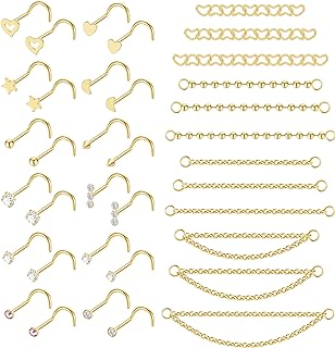 YOVORO 20G Stainless Steel Double Stud Nose Piercing with Nose Chain - Women's Edgy Nostril Jewelry, Hypoallergenic and Durable