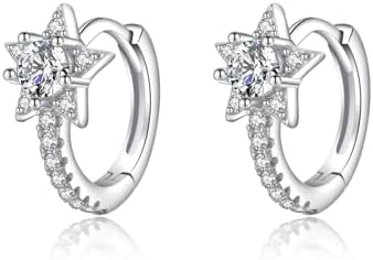 CZ Star Hoop Earrings with Sterling Silver Material for Women & Teen Girls by SLUYNZ