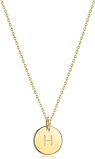 Bemoly Initial Necklace for Women Round 11MM Coin Disc Double Side Engraved Letter A-Z Hammered Pendant 14K Gold Plated Personalized Alphabet Birthday Jewelry 17.5"