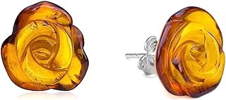 Ian and Valeri Co. Amber Sterling Silver Carved Rose Stud Earrings.