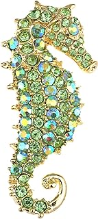Chic Vintage Seahorse Brooch with Hidden Safety Clasp, Crystal Rhinestone Design for Fashion Enthusiasts, Convertible to Pendant - Alilang Aurora Borealis