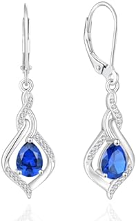 Leverback Clasp Emerald Drop Earrings with Sterling Silver Chain - Cubic Zirconia Gem for Women - Teardrop Design