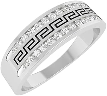 Dazzlingrock Collection Round White Diamond Double Row Classic Greek Key Style Inspired Wedding Ring for Him (0.26 ctw, Color I-J, Clarity I1-I2) in 14K Gold