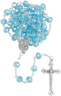 Catholic Rosary Crystal Beads Necklace with Holy Soil Medal Cross Crucifix Jerusalem Communion Rosary