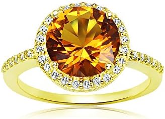 Chic Vintage Citrine Engagement Ring with Cubic Zirconia for Women, Round Halo Design in Sterling Silver
