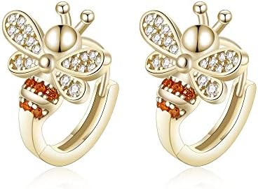 Exquisite Cubic Zirconia-Embellished Sterling Silver Bumblebee Hoop Earrings for Women and Girls with Push Back Mechanism