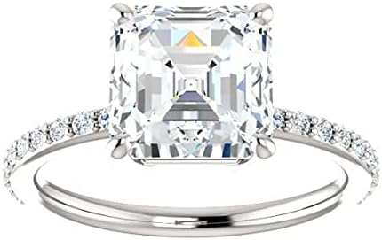 Lalit Gems 2.25 CT Asscher Colorless Moissanite Engagement Ring for Women/Her, Wedding Bridal Ring Set Sterling Silver Solid Gold Diamond Solitaire 4-Prong Set Ring