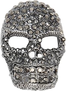 Nickel Pin Skull Brooch with Sparkling Black Gemstone for Stylish Men and Women - Skull Design Rhinestone Accessory for Valentine's Day