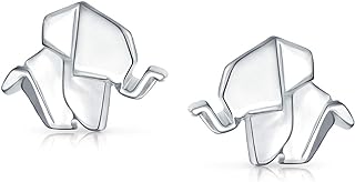 Sterling Silver .925 Elephant Stud Earrings with Push-Back Closure, Geometric Origami Design for Women and Teens, Rhodium-Plated