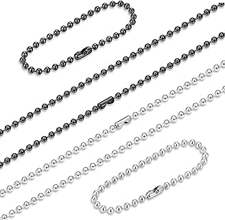 2-Piece ORAZIO Stainless Steel Military Dog Tag Ball Chain Necklace, Versatile Black and Silver, Unisex, 2.4mm Bead with Secure Connector - Multiple Lengths Available