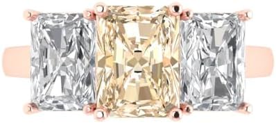 4 ct Emerald Cut Natural Morganite 14k White Gold Three-Stone Wedding Engagement Bridal Promise Ring