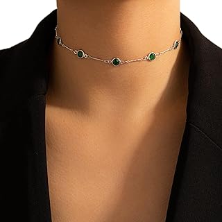 Boho Emerald Crystal Choker Necklace Green Rhinestone Collar Necklaces Green Emerald Gemstone Necklace Short Rhinestone Necklace Jewelry for Women and Girls