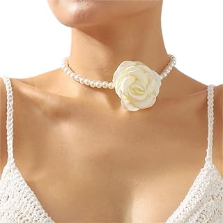 Baroque Pearl Choker Necklace with Handmade Flower Vintage Floral Rose Collar Bridal Pearl Neck Chain Party Neck Jewelry for Women and Girls