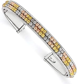 Tricolor Gold Sterling Silver Diamond Cut Bead Bracelet with Cubic Zirconia for Women - Elegant Two-Row Design