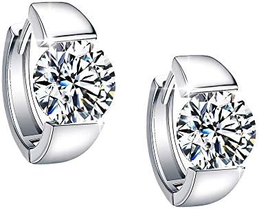 Sterling Silver Huggie Hoop Earrings, Fine Hoops Earrings CZ Cubic Zirconia Platinum Plated Small Silver Hoop Earrings for Women Gift