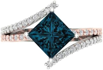 Clara Pucci 2.45ct London Blue Topaz Split Shank Engagement Ring in 18K Two-Tone Gold, Size 3.5, Engravable, Princess Cut Solitaire Style