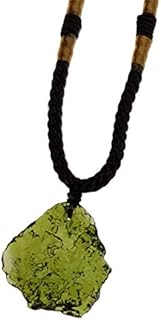 1Pcs Moldavite Irregular Natural Stone Gemstone Crystal Meteorite Pendant Necklace Handmade Handwoven Rope Chain Citrine Necklaec for Women Girl Men Boy Energy Jewelry Gift