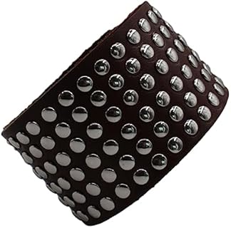 Unisex Gothic Studded Wide Leather Wrist Bracelet, Stylish Punk Rock Biker Accessory with Stainless Steel Elements, for Men and Women