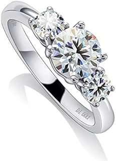 Ladylike Moissanite Engagement Rings for Women Solid Sterling Silver Round Cut 3 Stone Ring 1.6 Carat D Color VVS1 Moissanite Rings Anniversary Wedding Ring 18K White Gold Plated Promise Ring for Her