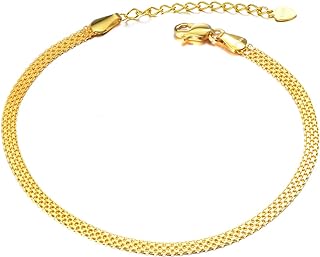 SISGEM Solid 18k Gold Anklets for Women, Gold Mesh-Link Chain Jewelry Ankle Bracelets Gifts for Wife/Mother/Girlfriend (2.9 mm)
