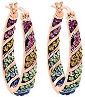 Savlano 14K Gold Plated Inside Out Multicolor Rainbow Crystal Hoop Earrings For Women & Girls Comes With Gift Box