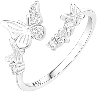 Unisex Butterfly Engagement Ring, Adjustable Open-Crystal Zircon Gem in 925 Sterling Silver & 18k Gold Plating, One-Size-Fits-All for Women, Men and Couples