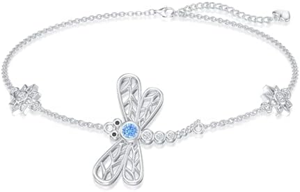 WINNICACA Sterling Silver Dragonfly Lotus Bracelet Cubic Zirconia Dragonfly Jewelry Christmas Birthday Gifts for Women Mom Girls Teens