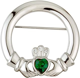 Rhodium-Plated Shamrock Brooch with Pin Clasp and Crystal Stone for Luxury Accessory Lovers, Irish Claddagh Design
