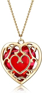 AILUOR The Legend of Zelda Skyward Sword Heart Crystal Necklace Container Keychain Cosplay Created Sapphire Ruby Big Heart Pendant Anime Jewelry Valentines Gifts for Women Girl