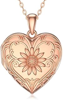 SOULMEET Sunflower/Rose Gold Locket Necklace That Holds Pictures Photo Keep Someone Near to You Personalized Sterling Silver/Real Gold Locket Gift