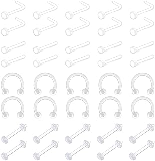 Mayhoop 40pcs 16G 18G 20G Clear Flexible Nose Ring Bioflex Stud Retainer Nose Piercing Body Jewelry for Men Women