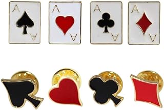 USHOBE Heart Spade Aces Club Diamond Playing Card Suits Poker Playing Hand Cards Brooch Pin Poker Aces Lapel Pin Enamel Lapel Pin Set 8 pcs/Set （ Random Style ）