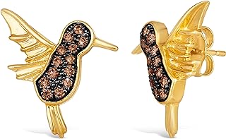 Women's LE VIAN 14k Yellow Gold Hummingbird Stud Earrings with 1/4 Carat Chocolate Diamond - Push Back Fastening